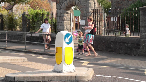 Pedestrian refuge island near school