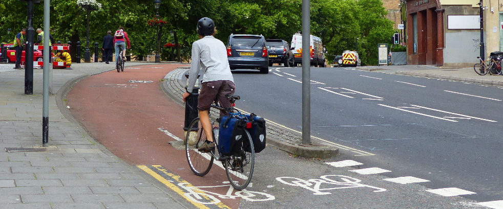Segregated cycle lane at city centre location